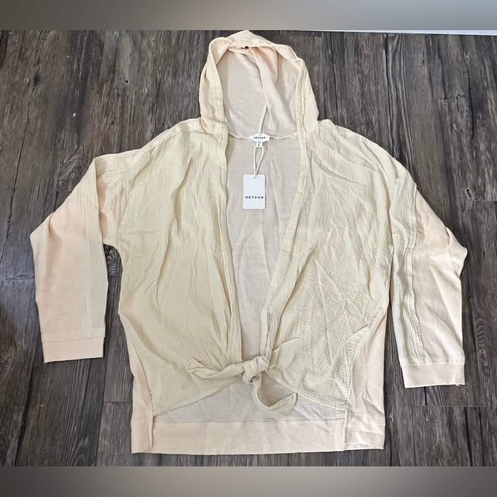 Heyson Light Beige Hooded Tie-Front Cardigan Size Large